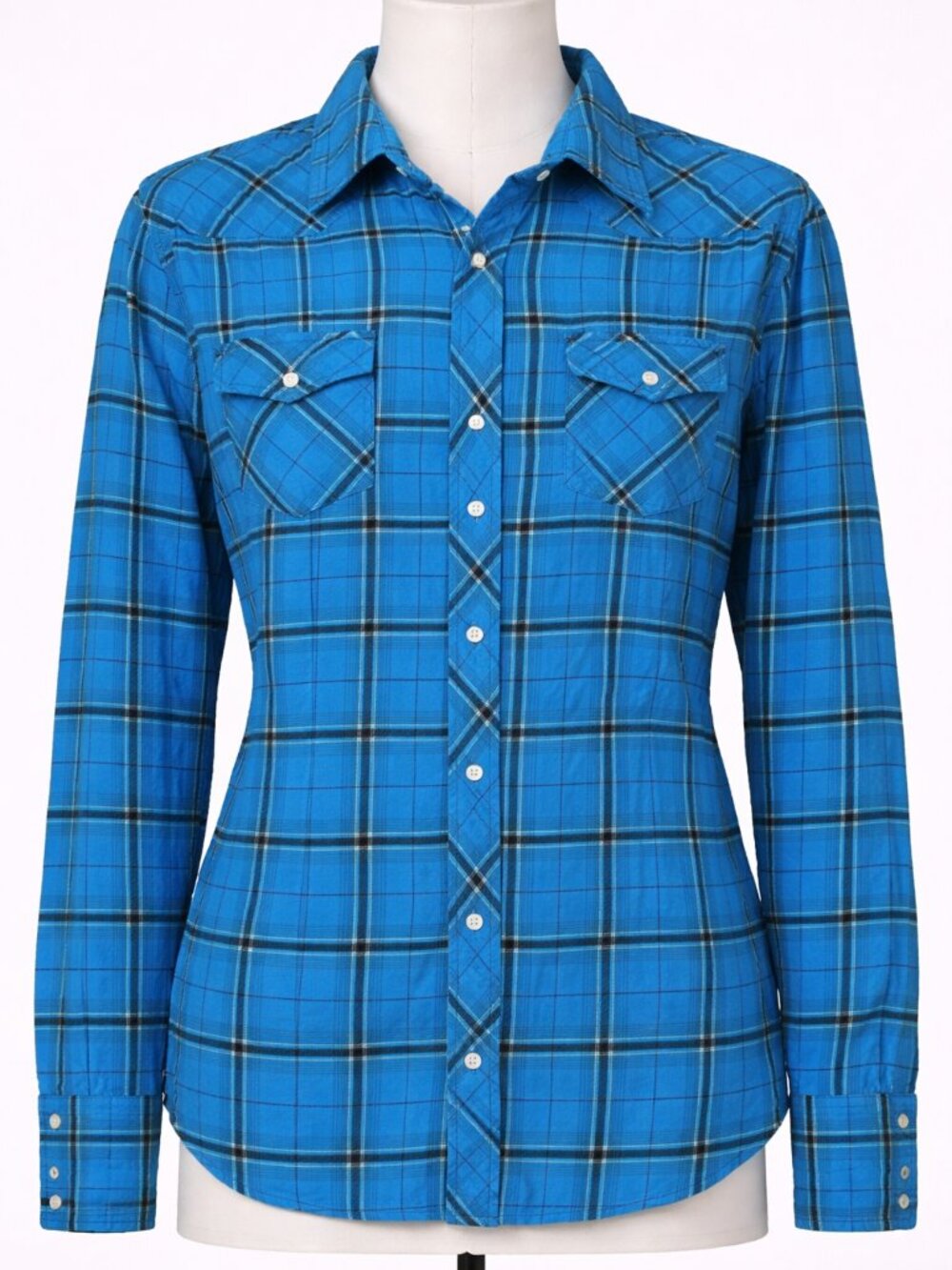 Wrangler Shirt Mens L? Wrancher Pearl Snap Blue Plaid Cowboy Western Casual! EUC